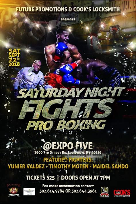 Boxing events near me - Boxing Event Boxing Event April 1, 2023 Apr 1, 2023 Force Train FT. Houston, Texas. Houston, TX. Fight Card Fights format_list_bulleted. Weigh Ins Weights scale. Predictions Picks swipe_right. Discussion Discuss forum. Claim domain. Event Production. Date/Time: Saturday 04.01.2023 at 09:00 PM ET;